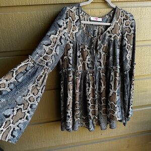 Snake Print Bell Sleeve Top by Buddy Love M